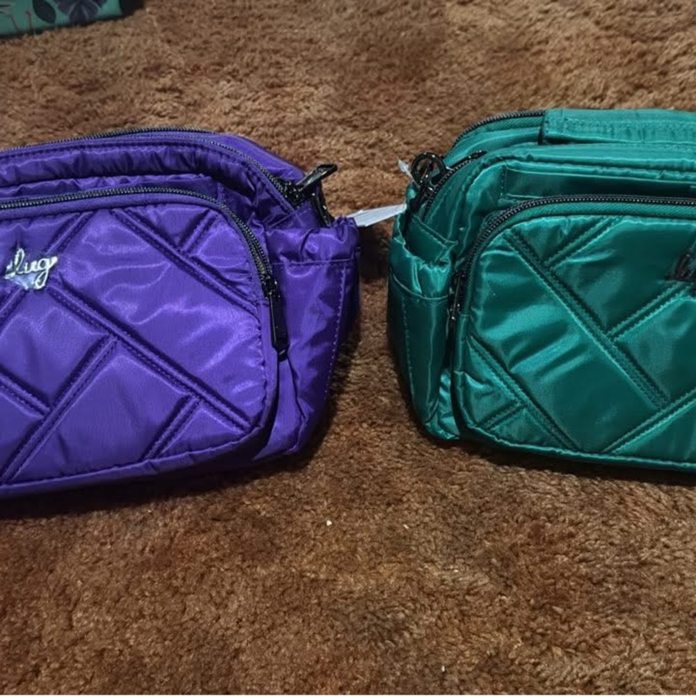 Lug Quilted Crossbody Bag Set - Purple and Green